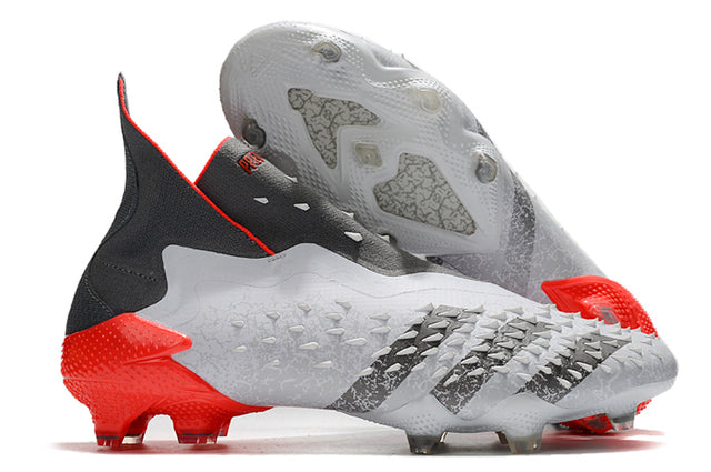 Chuteira Campo Adidas Predator Freak+ FG White/Iron Metallic/Solar Red - Cano Alto