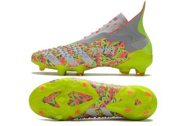 Chuteira Campo Adidas Predator Freak+ FG Clear Grey/White/Solar Yellow - Cano Alto